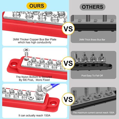Power Distribution Block Bus Bar, 4 x 5/16" (M8) 12V 250A Terminal Studs Busbar for Battery, Solar, RV, Boat, Automotive - Positive & Negative (Pair, Red & Black) in Saudi Arabia