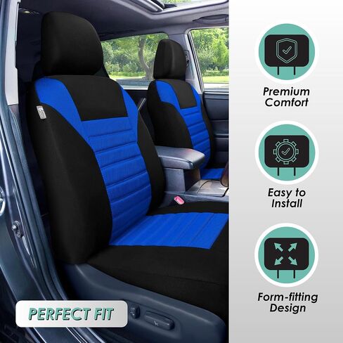 FH Group Automotive Car Seat Covers Rear Set Premium 3D Air Mesh Seat Covers, Airbag Compatible and Split Bench Cover Universal Fit Interior Accessories for Cars Trucks and SUVs - Blue in Saudi Arabia