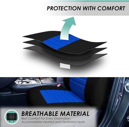 FH Group Automotive Car Seat Covers Rear Set Premium 3D Air Mesh Seat Covers, Airbag Compatible and Split Bench Cover Universal Fit Interior Accessories for Cars Trucks and SUVs - Blue in Saudi Arabia