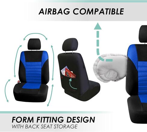 FH Group Automotive Car Seat Covers Rear Set Premium 3D Air Mesh Seat Covers, Airbag Compatible and Split Bench Cover Universal Fit Interior Accessories for Cars Trucks and SUVs - Blue in Saudi Arabia