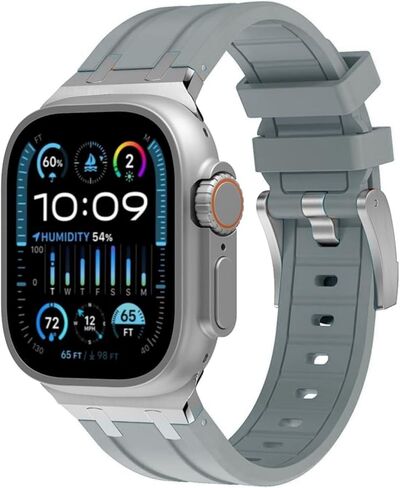 مصمم لفرقة Apple Watch Apple Watch Ultra 2/Ultra 49mm للرجال ، نطاقات السيليكون مع موصل معدني من الفولاذ المقاوم للصدأ ، لسلسلة IWatch 10 46 مم ، سلسلة 9/8/7 45 مم ، SE2/SE/6/5/4 44 مم ، 3/2/1 42 ​​مم in Kuwait