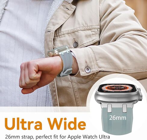 مصمم لفرقة Apple Watch Apple Watch Ultra 2/Ultra 49mm للرجال ، نطاقات السيليكون مع موصل معدني من الفولاذ المقاوم للصدأ ، لسلسلة IWatch 10 46 مم ، سلسلة 9/8/7 45 مم ، SE2/SE/6/5/4 44 مم ، 3/2/1 42 ​​مم in Kuwait