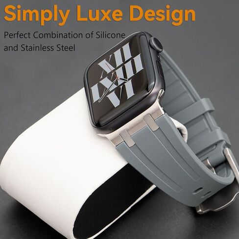 مصمم لفرقة Apple Watch Apple Watch Ultra 2/Ultra 49mm للرجال ، نطاقات السيليكون مع موصل معدني من الفولاذ المقاوم للصدأ ، لسلسلة IWatch 10 46 مم ، سلسلة 9/8/7 45 مم ، SE2/SE/6/5/4 44 مم ، 3/2/1 42 ​​مم in Kuwait