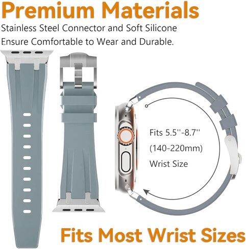 مصمم لفرقة Apple Watch Apple Watch Ultra 2/Ultra 49mm للرجال ، نطاقات السيليكون مع موصل معدني من الفولاذ المقاوم للصدأ ، لسلسلة IWatch 10 46 مم ، سلسلة 9/8/7 45 مم ، SE2/SE/6/5/4 44 مم ، 3/2/1 42 ​​مم in Kuwait