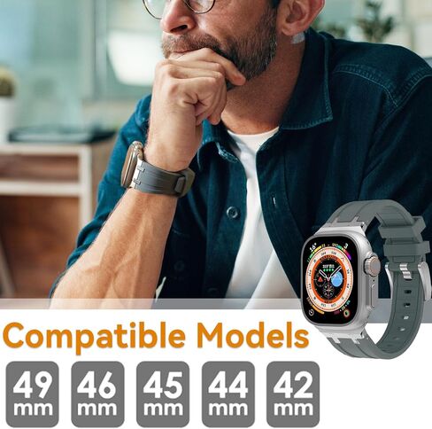 مصمم لفرقة Apple Watch Apple Watch Ultra 2/Ultra 49mm للرجال ، نطاقات السيليكون مع موصل معدني من الفولاذ المقاوم للصدأ ، لسلسلة IWatch 10 46 مم ، سلسلة 9/8/7 45 مم ، SE2/SE/6/5/4 44 مم ، 3/2/1 42 ​​مم in Kuwait