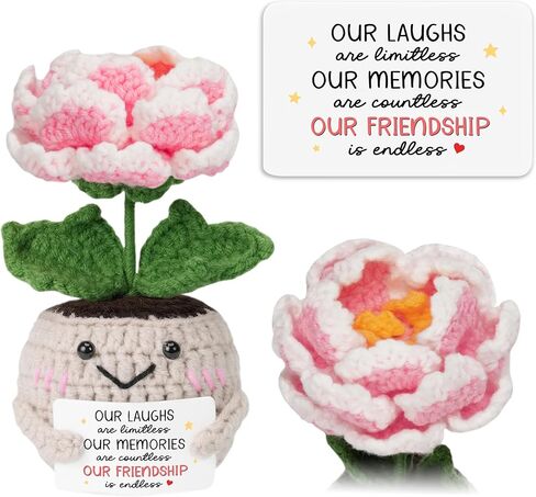 Hexmoz احصل على هدايا جيدة للنساء والأصدقاء - الدعم العاطفي المصنوع يدويًا الكروشيه زهرة الفاوانيا مع بطاقة إيجابية - التشجيع ، والشعور بتحسن ، وأفكار عيد الميلاد - ديكور المكتب in Kuwait