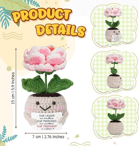 Hexmoz احصل على هدايا جيدة للنساء والأصدقاء - الدعم العاطفي المصنوع يدويًا الكروشيه زهرة الفاوانيا مع بطاقة إيجابية - التشجيع ، والشعور بتحسن ، وأفكار عيد الميلاد - ديكور المكتب in Kuwait