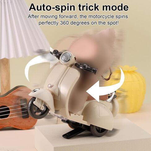 Mini Scooter Toy, Interactive Model Doll Car Accessories with Music and Light Toy Vehicle for Dolls Motorcycle Rotating Desktop Decoration Ornament in Saudi Arabia
