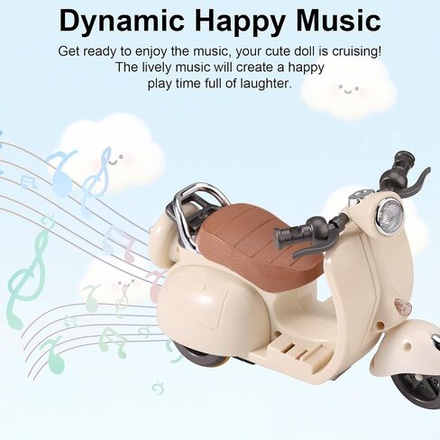 Mini Scooter Toy, Interactive Model Doll Car Accessories with Music and Light Toy Vehicle for Dolls Motorcycle Rotating Desktop Decoration Ornament in Saudi Arabia