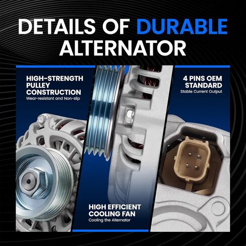 Alternator Compatible with Honda Civic 2001-2005 1.7L L4, Compatible with Acura EL 2001-2005 L4 1.7L, 70AMP 13893N 06311PLM505RM 31100-PLM-A01A02 02RM AHGA50 64 400-48035 90-27-3268 A005TA6991A in Saudi Arabia