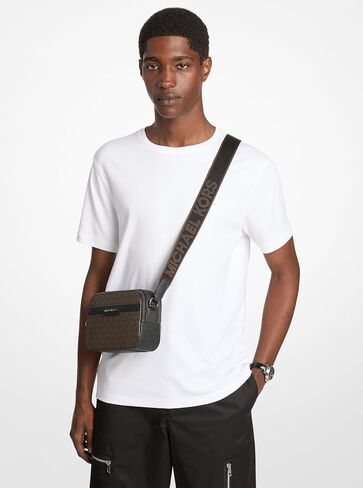 Michael Kors Hudson Double Zip Camera Bag, Light Gunmetal Hardware/Black Signature in Saudi Arabia