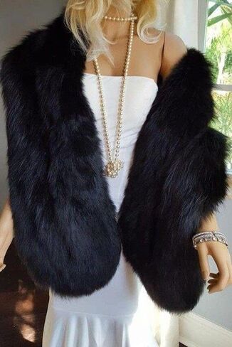 Aularso Wedding Faux Fur Wraps Shawls Bridal Winter Cape Fur Party Shrug Stole Free Brooch for Bride and Bridesmaids (Black) in Kuwait