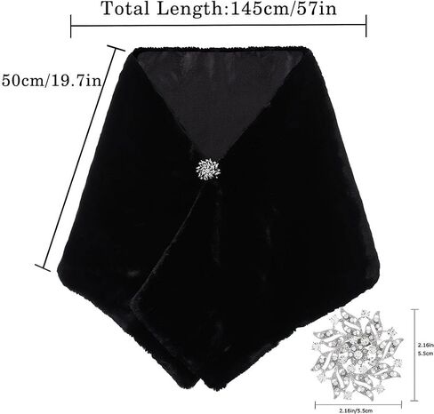 Aularso Wedding Faux Fur Wraps Shawls Bridal Winter Cape Fur Party Shrug Stole Free Brooch for Bride and Bridesmaids (Black) in Kuwait