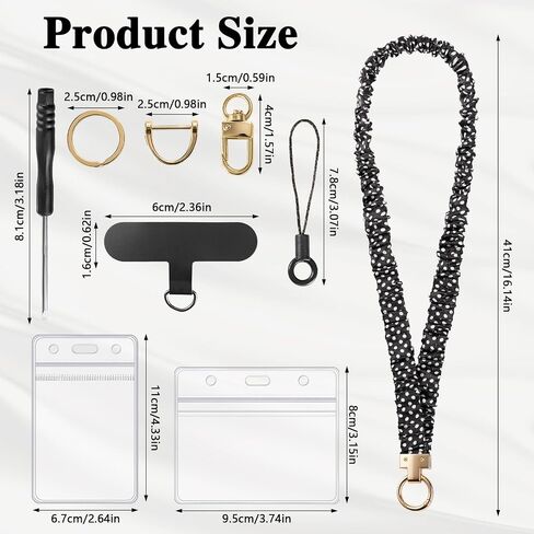 Prudiut Scrunchie Lanyard لشارات الهوية ، المعلم القابل للتراجع الحبل Lanyards الأسود Scrunchie Lanyard مع حامل الهوية للنساء in Kuwait