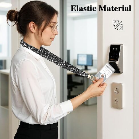Prudiut Scrunchie Lanyard لشارات الهوية ، المعلم القابل للتراجع الحبل Lanyards الأسود Scrunchie Lanyard مع حامل الهوية للنساء in Kuwait