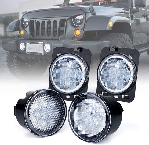 مجموعة مصابيح إشارة الانعطاف والعلامات الجانبية من Xprite المدخنة متوافقة مع 2007-2018 Jeep Wrangler JK JKU Unlimited، JK LED Blinker، Amber in Saudi Arabia