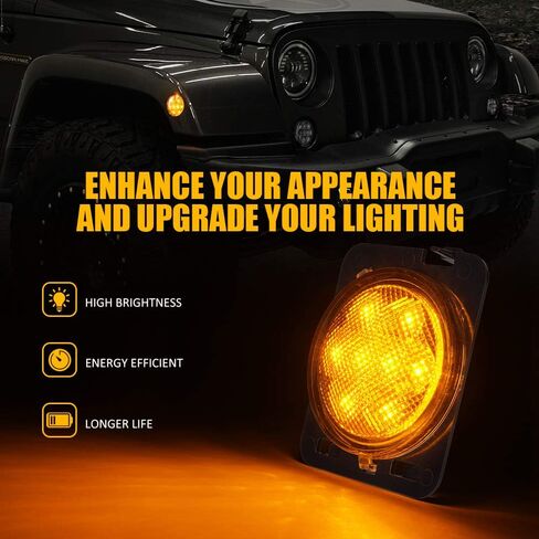 مجموعة مصابيح إشارة الانعطاف والعلامات الجانبية من Xprite المدخنة متوافقة مع 2007-2018 Jeep Wrangler JK JKU Unlimited، JK LED Blinker، Amber in Saudi Arabia
