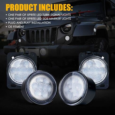 مجموعة مصابيح إشارة الانعطاف والعلامات الجانبية من Xprite المدخنة متوافقة مع 2007-2018 Jeep Wrangler JK JKU Unlimited، JK LED Blinker، Amber in Saudi Arabia