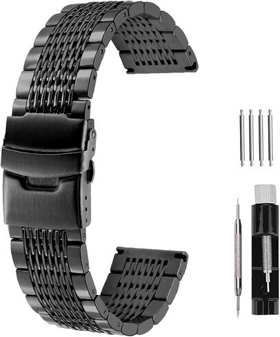 Stainless Steel Watch Band 18mm 20mm 22mm 24mm Solid Mesh Watch Bands Silver Black Metal Watch Bracelet Deployment Buckle Brushed Polished Strap for Men Women in Kuwait