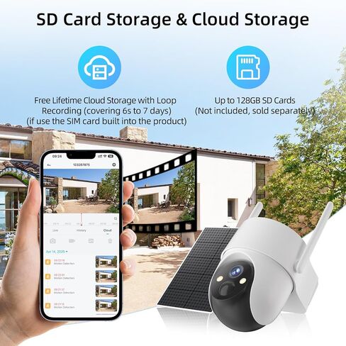 كاميرا أمان شمسية خلوية من Apone 4G LTE، لا توجد كاميرا أمان WiFi في الهواء الطلق، عرض 360 درجة، رؤية ليلية ملونة 2K، كشف الحركة، صوت ثنائي الاتجاه، تنبيهات الحركة، بطاقة SIM مدمجة (حزمة 4 كاميرات) in Saudi Arabia