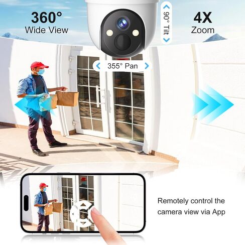 كاميرا أمان شمسية خلوية من Apone 4G LTE، لا توجد كاميرا أمان WiFi في الهواء الطلق، عرض 360 درجة، رؤية ليلية ملونة 2K، كشف الحركة، صوت ثنائي الاتجاه، تنبيهات الحركة، بطاقة SIM مدمجة (حزمة 4 كاميرات) in Saudi Arabia