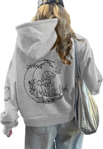 Graphic Hoodies for Women Mushroom Moon Sweatshirt Oversized Hoodie Gothic Vintage Sweatshirt Print Tops in Saudi Arabia
