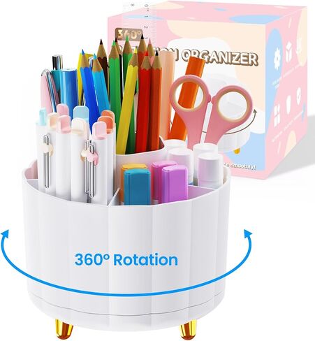 حامل القلم لمنظم المكتب Caddy 360 الدوار ، حامل قلم رصاص للمكتب ، المكتب ، الفصل والمنزل ، حاملي القلم الرصاص اللطيف مع 6 فتحات ، منظم القلم لسطح المكتب ، منظمي مساحة العمل ، أبيض in Saudi Arabia