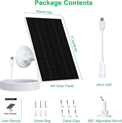 FUTUREZEN 4W Solar Panel for Security Camera, Type-C/Micro USB Solar Charger for Rechargeable Battery Cameras, IP66 Waterproof, 360° Adjustable Bracket, 9.8ft Cable for Outdoor Use, 1 Pack in Saudi Arabia