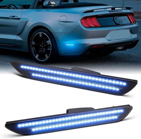 Dynamic Rear Side Marker Lights Compatible With 2015-2023 Ford Mustang Assembly, Side Bumper Marker Reflectors Lamp, Dual Rows Driver & Passenger Side Bumper Lights, Green Smoked Lens 2PCS in Kuwait