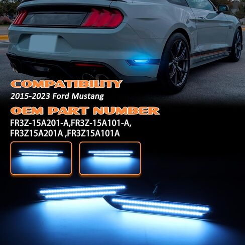 Dynamic Rear Side Marker Lights Compatible With 2015-2023 Ford Mustang Assembly, Side Bumper Marker Reflectors Lamp, Dual Rows Driver & Passenger Side Bumper Lights, Green Smoked Lens 2PCS in Kuwait