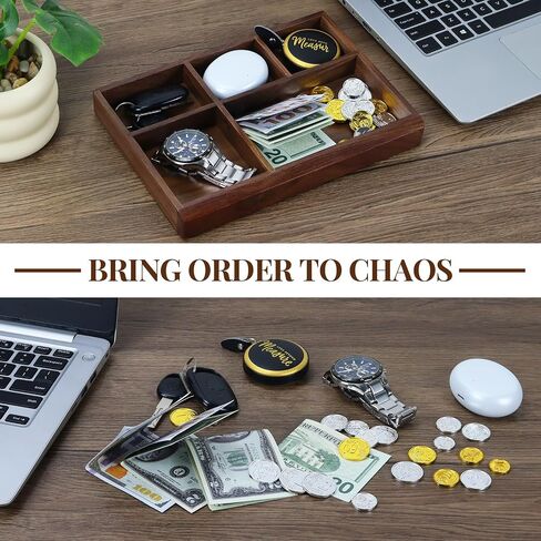 MultiBey Acacia Wood Valet Tray Nightstand Organizer, Wooden Valet Trays for Men Women, Wood Desk Organizer Drawer, EDC Essentials Catchall Tray for Phones, Watch, Pens, Keys in Kuwait
