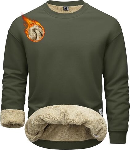 MAGCOMSEN Mens Sherpa Fleece Lined Sweatshirts Winter Thermal for Men Basic Warm Fuzzy Soft Crewneck Cozy Pullover in Saudi Arabia