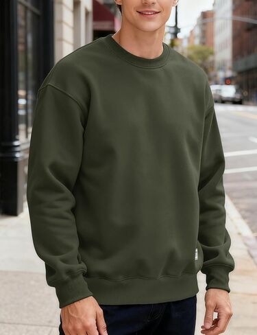 MAGCOMSEN Mens Sherpa Fleece Lined Sweatshirts Winter Thermal for Men Basic Warm Fuzzy Soft Crewneck Cozy Pullover in Saudi Arabia