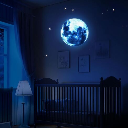 uxcell Glow in The Dark Moon Sticker for Ceiling, 40cm Luminous Ceiling Wall Decor Stickers Glowing Moon Decals Stickers for Children Nursery Bedroom Living Room, Blue in Saudi Arabia