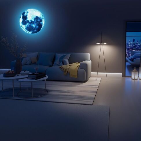 uxcell Glow in The Dark Moon Sticker for Ceiling, 40cm Luminous Ceiling Wall Decor Stickers Glowing Moon Decals Stickers for Children Nursery Bedroom Living Room, Blue in Saudi Arabia