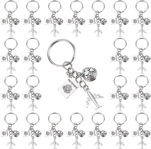 SUNNYCLUE 1 Box 20 Sets Airplane Keychains Bulk Travel Key Chains Pack Metal Silver Pilot Journey Passport Aircraft Camera Compass Charms for Backpacks Party Wedding Favor DIY Keys Handbag Supplies in Saudi Arabia