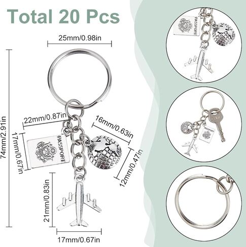 SUNNYCLUE 1 Box 20 Sets Airplane Keychains Bulk Travel Key Chains Pack Metal Silver Pilot Journey Passport Aircraft Camera Compass Charms for Backpacks Party Wedding Favor DIY Keys Handbag Supplies in Saudi Arabia