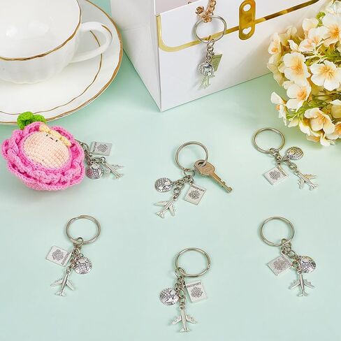 SUNNYCLUE 1 Box 20 Sets Airplane Keychains Bulk Travel Key Chains Pack Metal Silver Pilot Journey Passport Aircraft Camera Compass Charms for Backpacks Party Wedding Favor DIY Keys Handbag Supplies in Saudi Arabia