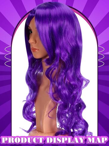 Giegxin Pink and Purple Striped Cat Costume for Women Girls Long Curly Wavy Wig Furry Cat Ears Tail Striped Socks for Halloween Cosplay Costume Accessories in Kuwait