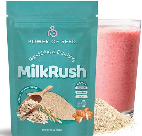 Milkrush Lactation Support for Breastfeeding - Oats Seeds & Almond Lactation Drink Mix - Milk Booster for Breastfeeding Superfood Mix with Omega 3, Iron & Calcium - Kosher Certified - 12oz Bag in Saudi Arabia