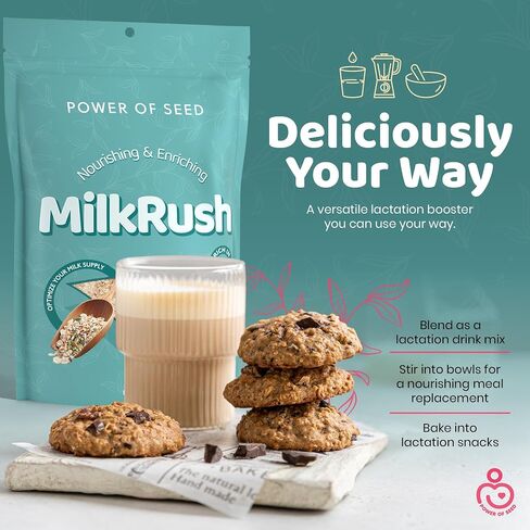 Milkrush Lactation Support for Breastfeeding - Oats Seeds & Almond Lactation Drink Mix - Milk Booster for Breastfeeding Superfood Mix with Omega 3, Iron & Calcium - Kosher Certified - 12oz Bag in Saudi Arabia