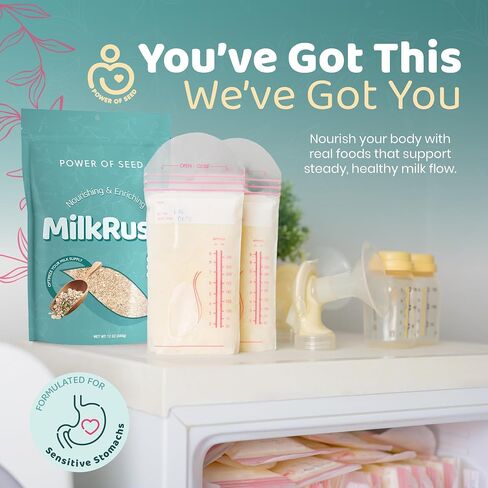 Milkrush Lactation Support for Breastfeeding - Oats Seeds & Almond Lactation Drink Mix - Milk Booster for Breastfeeding Superfood Mix with Omega 3, Iron & Calcium - Kosher Certified - 12oz Bag in Saudi Arabia